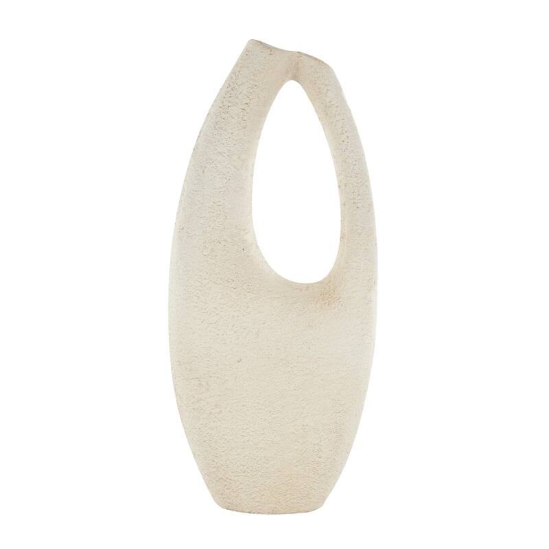 Cream Paper Mache Curved Cutout Abstract Decorative Vase with Brown Distressed Texturing