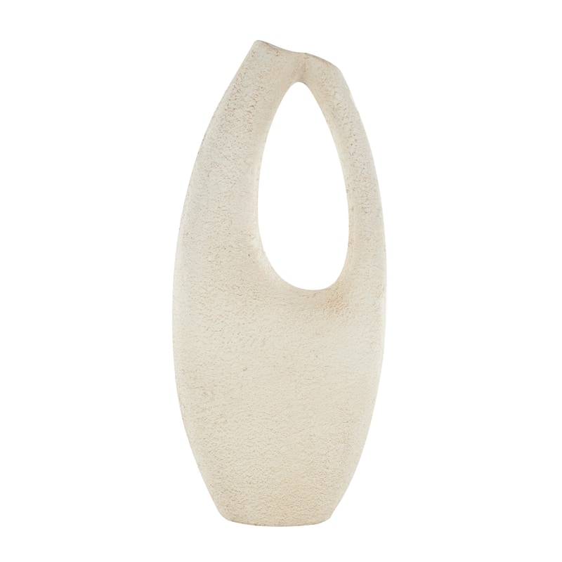 Paper Mache Abstract Curved Cutout Decorative Vase with Brown Distressed Texturing - Cream - Roche River Decor