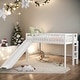 preview thumbnail 1 of 22, Twin Low Loft Bed with Ladder & Slide, White White