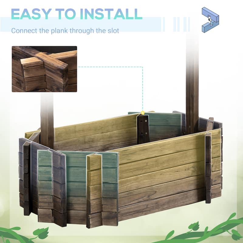 Outsunny Wooden Wishing Well Garden Bed, Rustic Outdoor Flower Planter Patio Ornamental for Plants/Herb/Vegetables, Rustic Brown