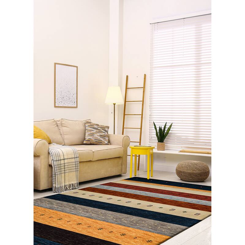 ECARPETGALLERY Hand Loomed Kashkuli Gabbeh Multi Color Wool Rug - 6'9 x 9'9