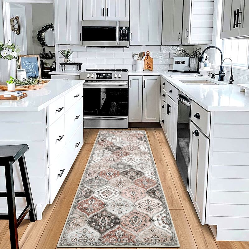 Rugs for Living Room Vintage Oriental Trellis Area Rug Soft Non Slip Low Pile Accent Rugs for Dining Room Office