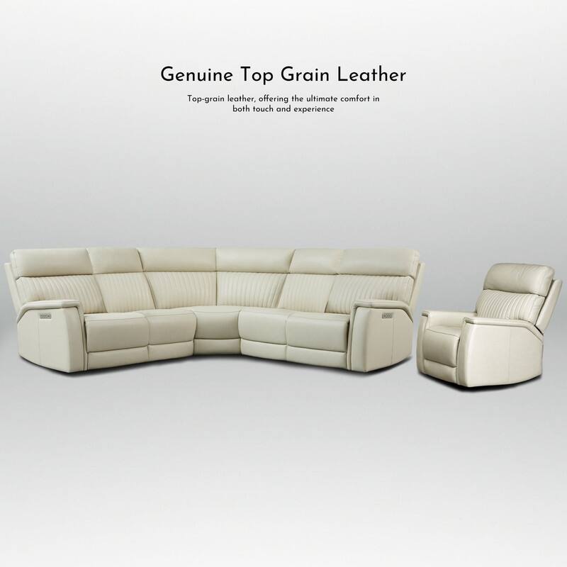 105" W Genuine Leather Power Reclining Sectional and Recliner Sofa Set with USB&USB-C Port, 2 Stationary Armlesschairs