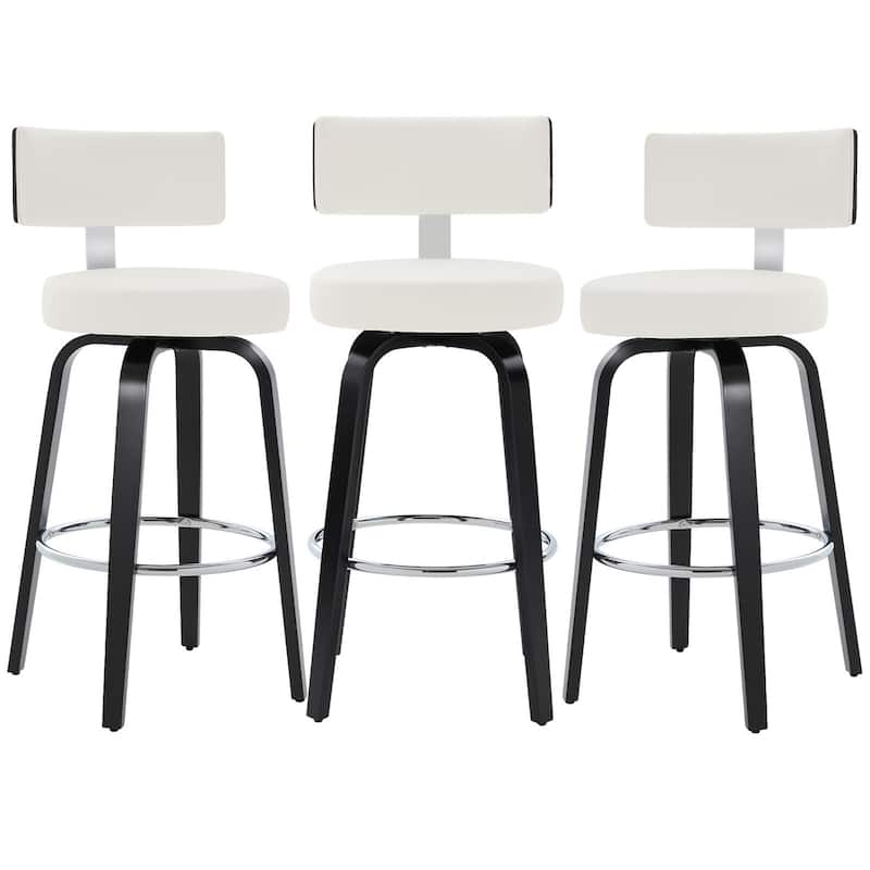 Upholstered Wood Swivel Bar/ Counter Stools, Set of 3