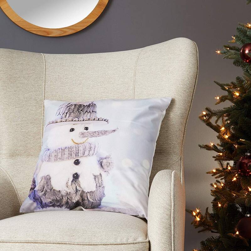 Violet Linen Christmas Snowed Man Pattern Decorative Throw Pillow