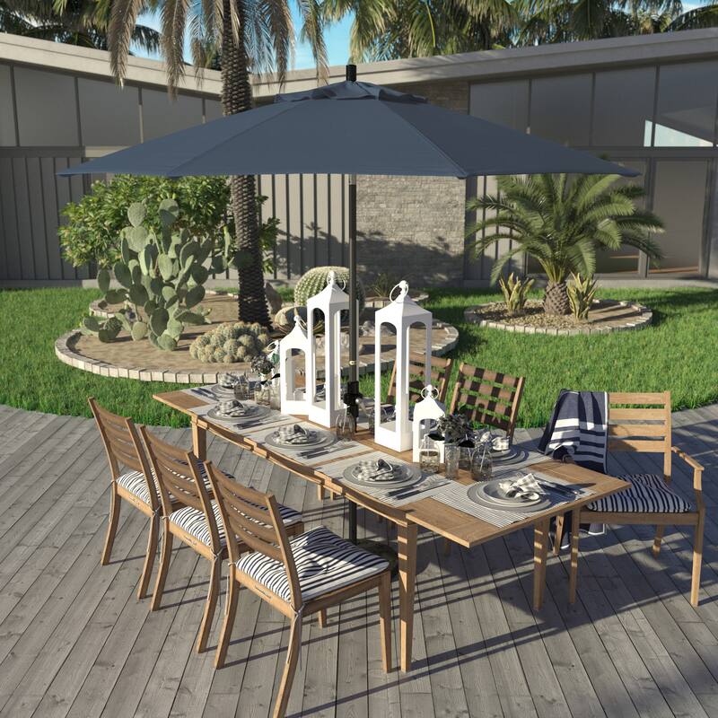 California Umbrella 9' Rd. Aluminum Patio Umbrella, Deluxe Crank Lift with Collar Tilt, Black Frame Finish, Pacifica Fabric - Sapphire