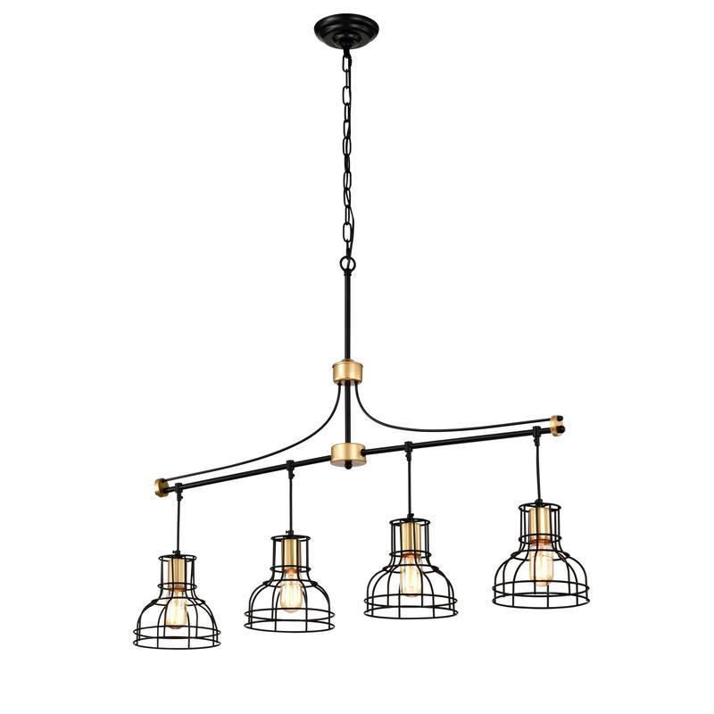 Farmhouse Linear Chandelier 4-Light Matte Black Ceiling Light Fixture with Metal Lampshade, for Dining Room, kitchen Island