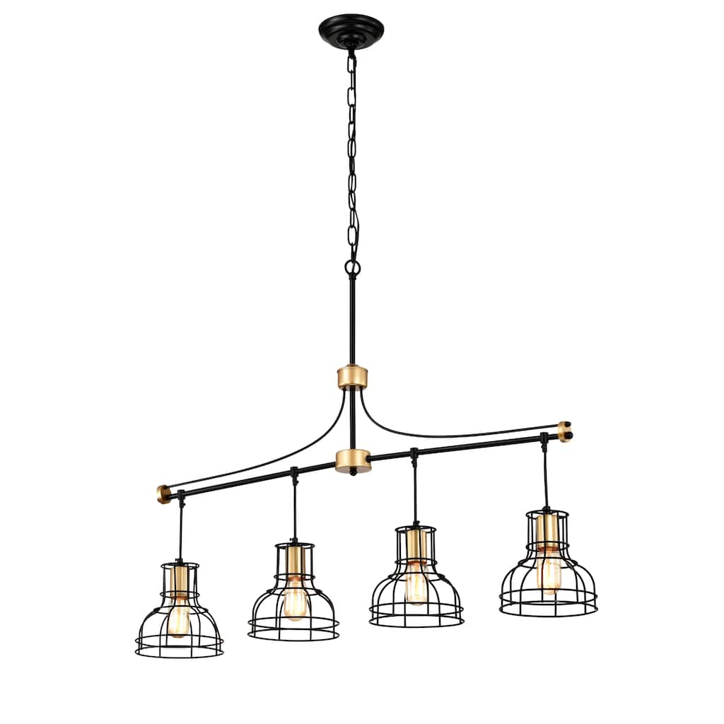 Modern 4-Light Dining Room Chandelier, Matte Black & Gold Metal Island Lighting, 40-Inch Farmhouse Hanging Fixture