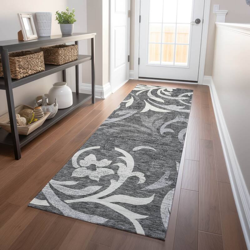 Premium Washable Super Soft Contempory Scroll Mayfield Rug - Charcoal - 2' 3" x 7' 6" - Runner