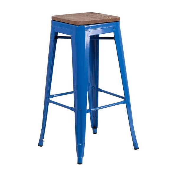 Shop Offex 30" High Backless Blue Metal Barstool with ...