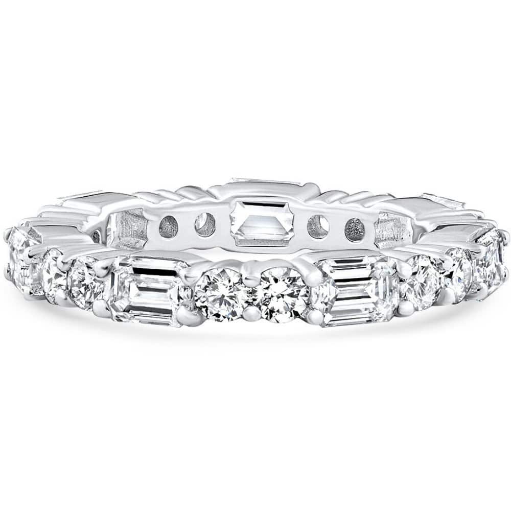 Bliss Diamond 3Ct Emerald & Round Cut Diamond Eternity Wedding Ring Gold Lab Grown