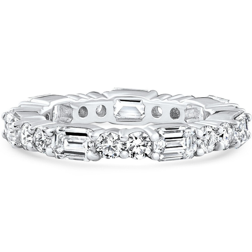 Bliss Diamond 3Ct Emerald & Round Cut Diamond Eternity Wedding Ring Gold Lab Grown