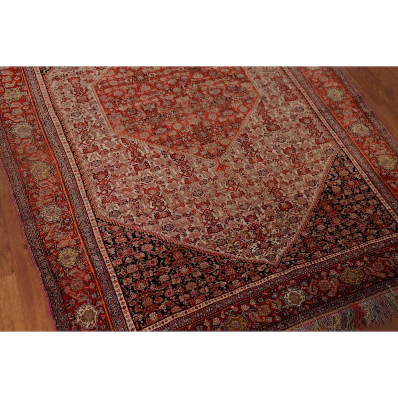 Vegetable Dye Senneh Haftrang Masterpiece Persian Antique Wool Carpet - 4'4"x 6'3"