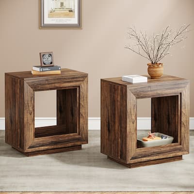 Wood End Table with Storage, Walnut Nightstands for Living Room, Bedroom