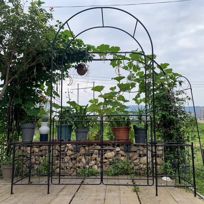 Garden Arch Arbor Trellis for Climbing Plants with Gate, Durable Metal Garden Arch Outdoor Wedding Arch, 7.15ft