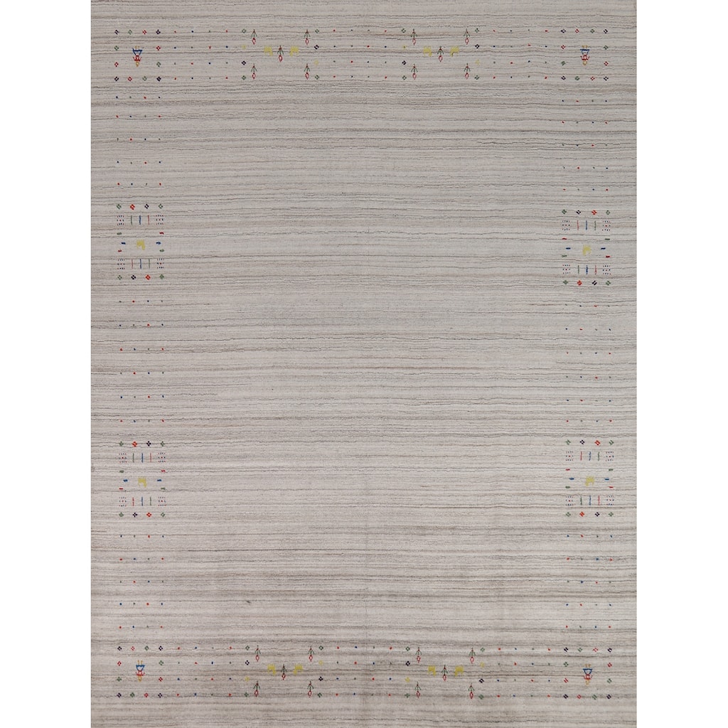 Striped Gabbeh Indian Area Rug Handmade Wool Carpet - 8'0" x 9'8"