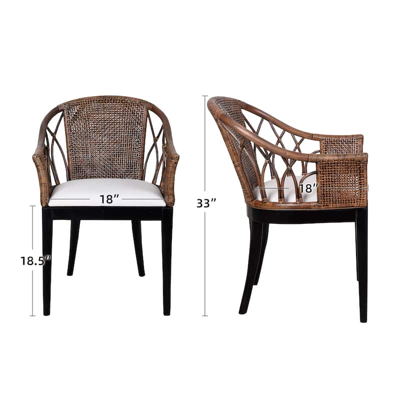 Bohemian 18" W Rattan Barrel Arm chair with Upholstered Seat Accent Chair