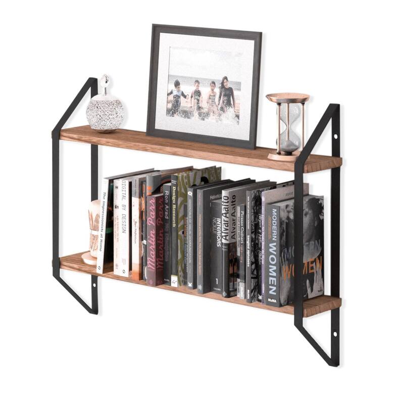 Wallniture Ponza 2-Tier Wood Floating Bookshelf for Bedroom Wall Decor