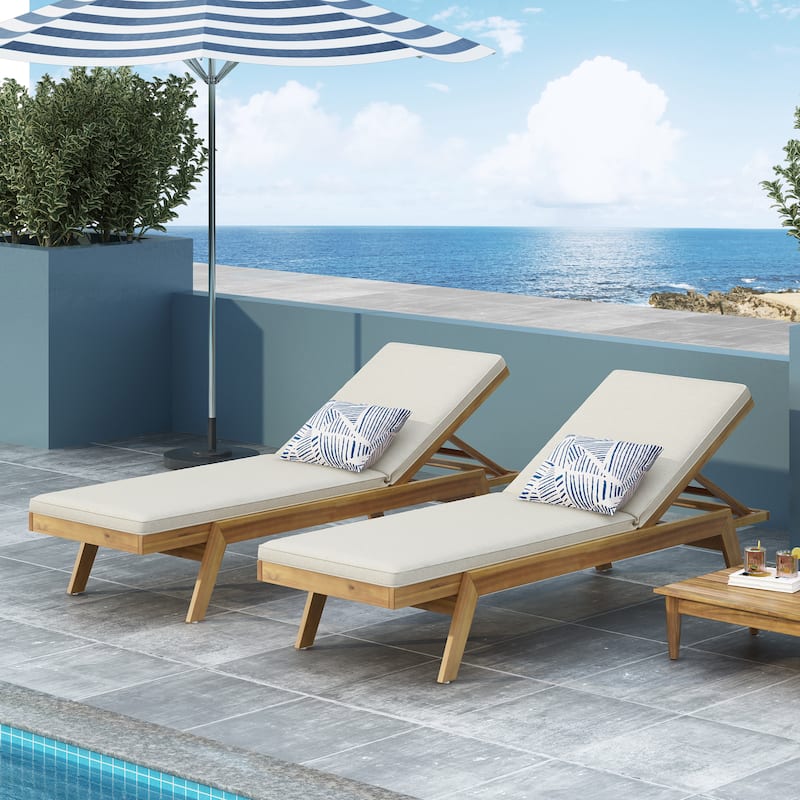 Caily Outdoor Acacia Wood Outdoor Chaise Lounge with Cushions by Christopher Knight Home - Cream