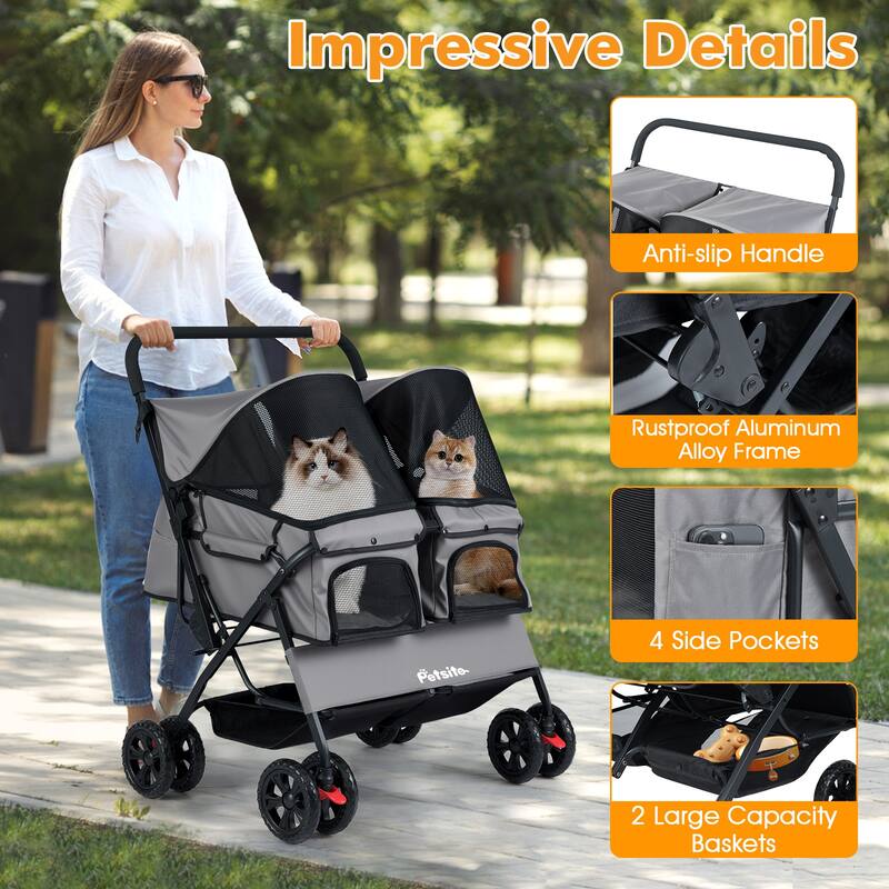 Gymax Double Pet Stroller w/ 2-seater Carrier Adjustable Sunshade