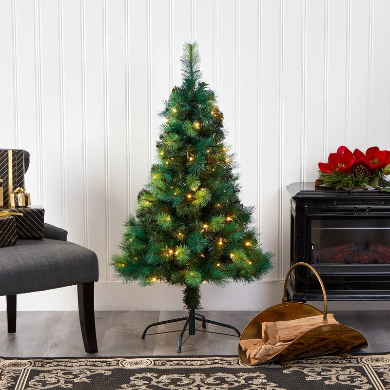 4ft. Assorted Green Pine Artificial Christmas Tree with 70 LED Lights - Compact Festive Holiday X-Mas Tree