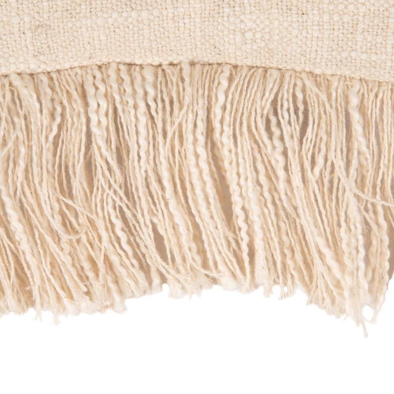 Cotton Lumbar Pillow with Embroidery and Fringe