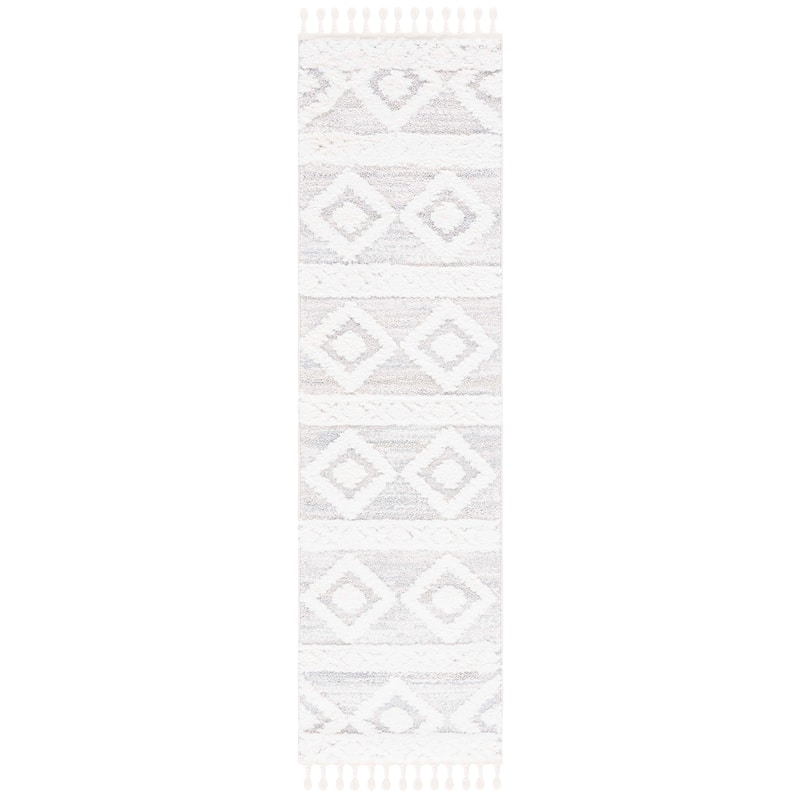 SAFAVIEH Moroccan Tassel Shag Marybelle 2-inch Thick Rug - 2'3" x 8' Runner - Ivory/Beige