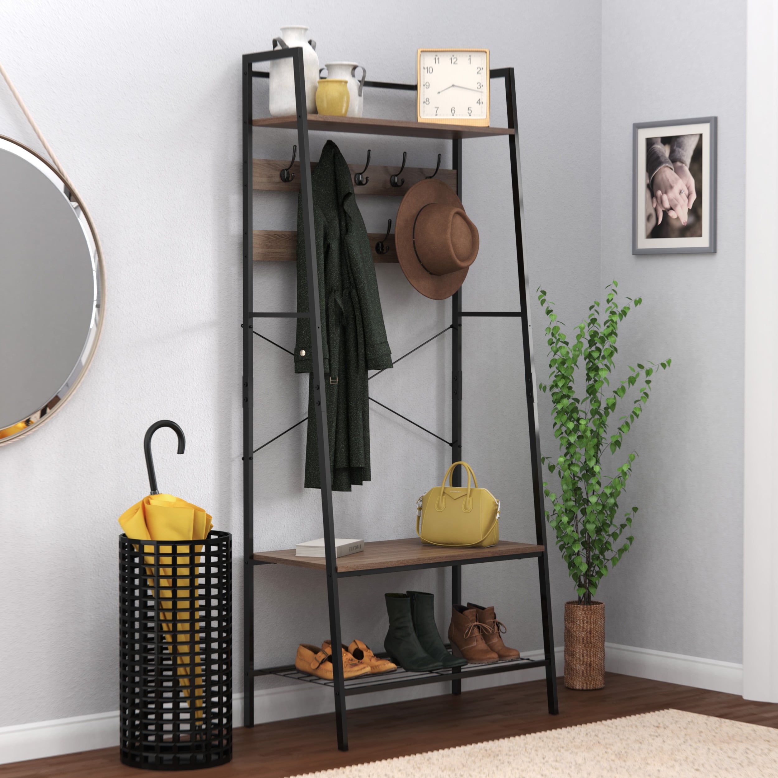 ClosetMaid Steel Frame Entryway Bench with 9 Hooks Shoe Storage