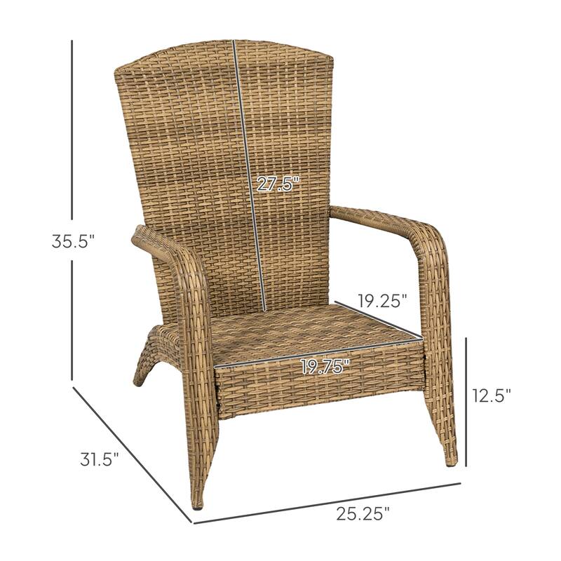 Outdoor Rattan Adirondack Chair with Cushions and Steel Frame Patio Seat for Porch or Pool - 25.2" W x 31.5" D x 35.4" H