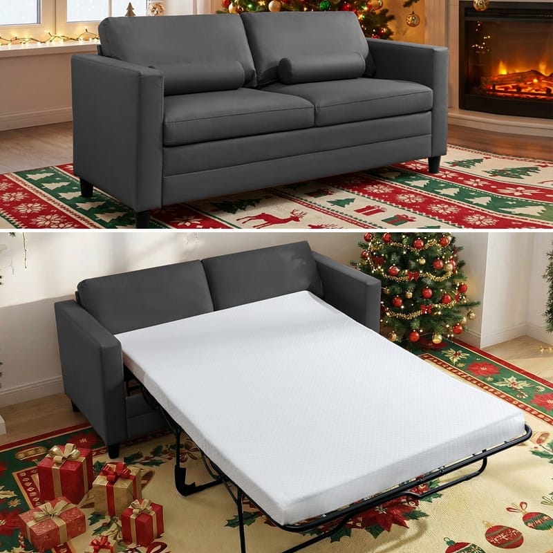 Mixoy 2-in-1 Pull Out Sofa Bed with Mattress,Modern Convertible Sleeper Sofa Futon Couches - 77.9in*85.2in*30.3in - Dark Grey