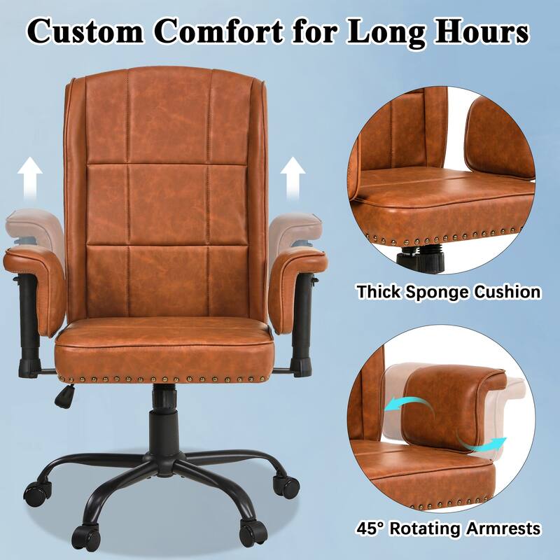 Pu Leather Home Office Desk Chair Adjustable Desk Chair Office Chair Computer Chair Ergonomic Mid Back with 360°Swivel