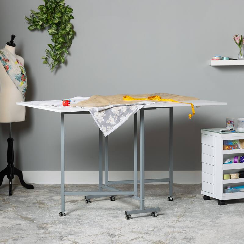 Sew Ready Mobile Folding Craft Sewing Fabric and Die Cutting Table - Silver/White