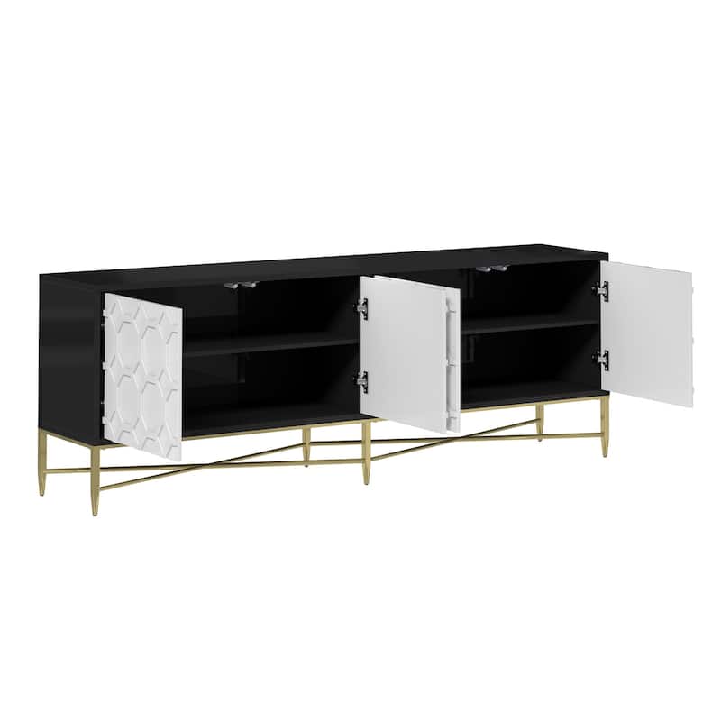 Modern Black and White Color Scheme Press Design 4 Door Cabinet, Living Room TV Stand