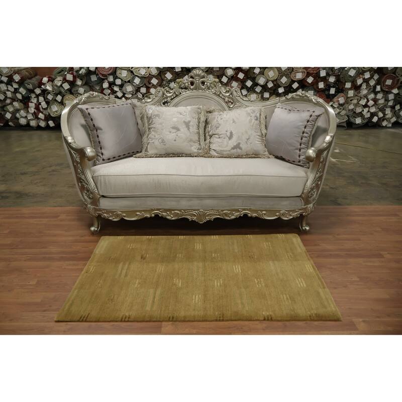 Hand Knotted Oriental 100% Wool Carpet Modern Abstract Beige & Ivories Nepalese Area Rug - 5' 0'' X 3' 0''