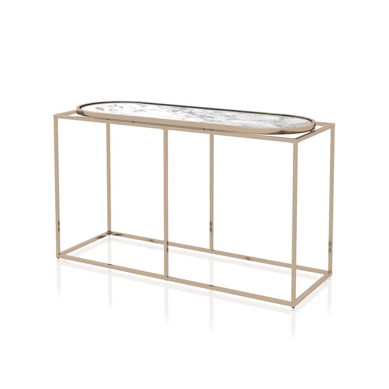 Jaide Contemporary 48-inch Steel Sofa Table by Furniture of America - White Marble