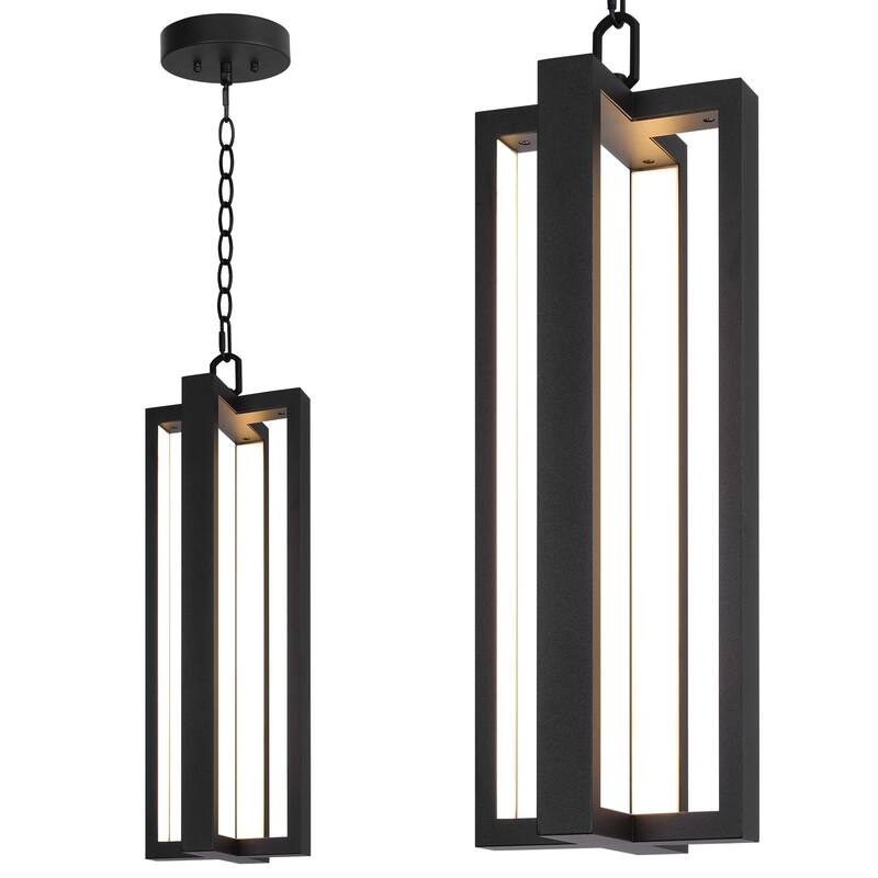 20" Outdoor Pendant Lights LED Black Exterior Ceiling Hanging Lantern - 20.2 inch