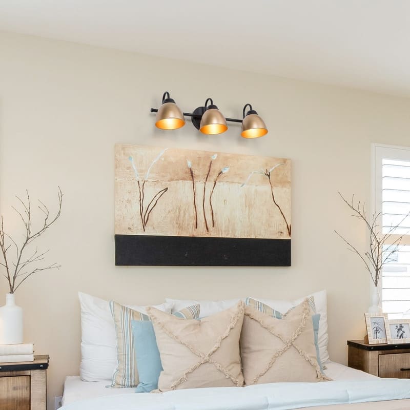Modern Coastal 3-light LED Bathroom Bell Vanity Light Farmhouse Metal Shade Wall Sconces - L21.5"x W7"x H 6.5"