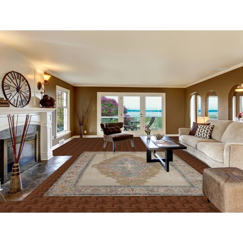 Hand Knotted Oriental 100% Wool Carpet Traditional Medallion Beige & Ivories Tabriz Area Rug - 10' 6'' X 7' 11''
