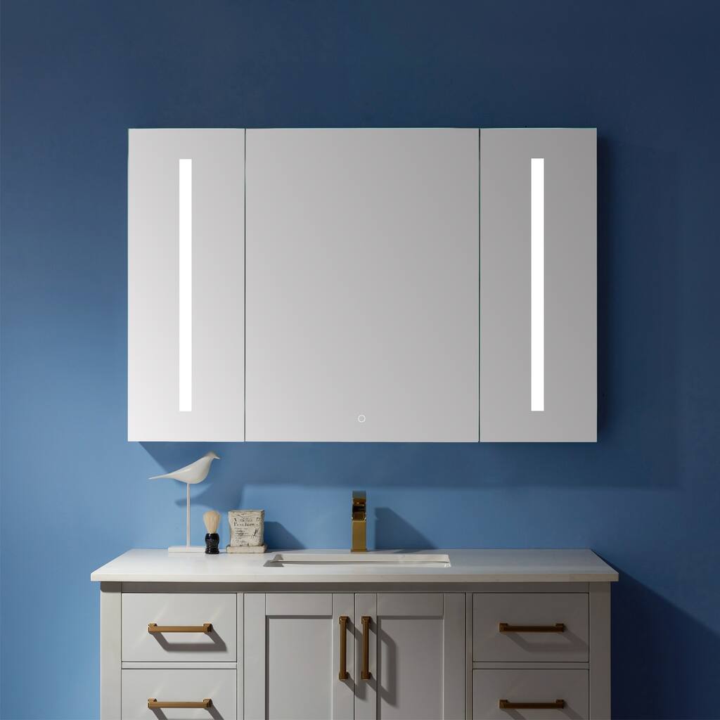 48" Rectangle Frameless Lighted Medicine Cabinet Wall Mounted Mirror
