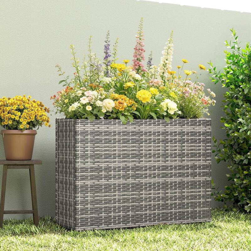 Outsunny Raised Garden Bed with Adjustable Foot Pads for Patio, Balcony, PE Rattan Wicker Planter