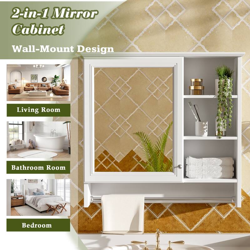 30 inch Wall-Mount 2-in-1 Mirror Cabinet with Adjustable Shelf, Soft-Closing Hinges, High-Quality MDF