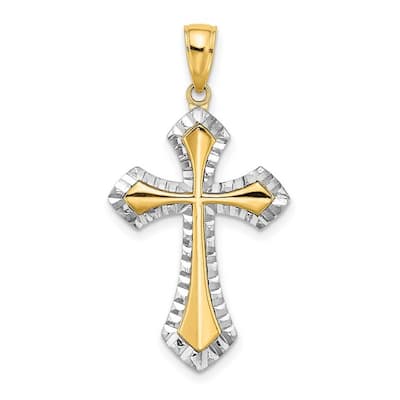 Curata 10k Two-tone Gold 18" Textured Edge Reversible Cross Pendant Necklace (18mm x 33mm)