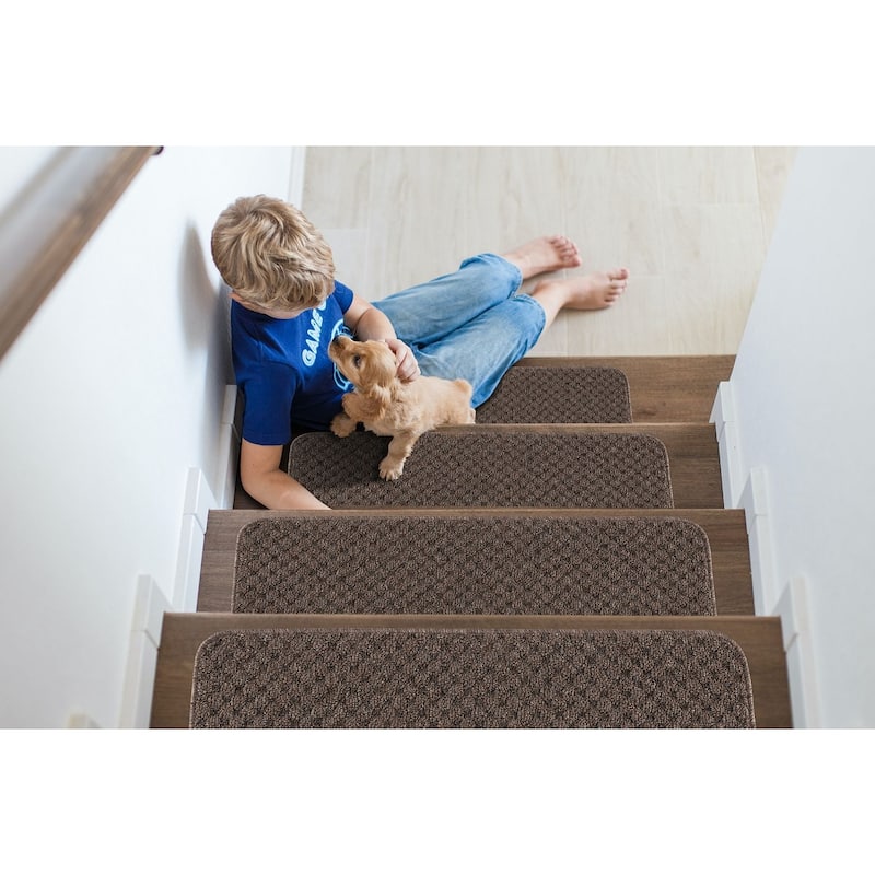 Indoor Non Slip Stair Treads and Landing Mats - Brown - Set of 13