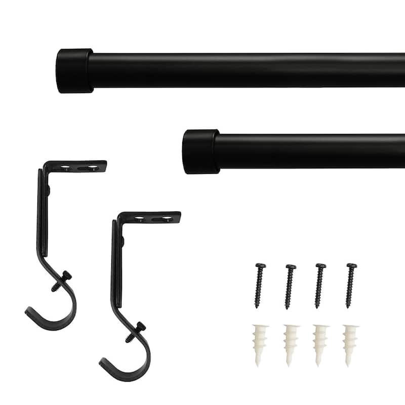 Lumi Single Curtain Rod Brushed Nickel/ Black- End Cap finials - 3/4" Dia. 36"-66" L - Matte Black