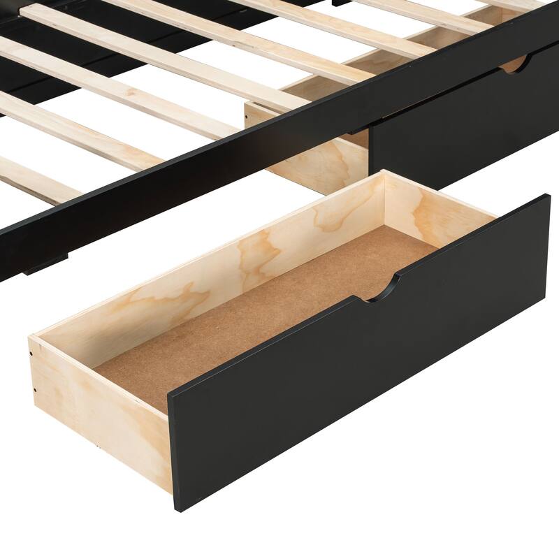 GDFStudio - Wooden Gaming Platform Bed with LED Headboard, Desk, USB and Storage Drawers