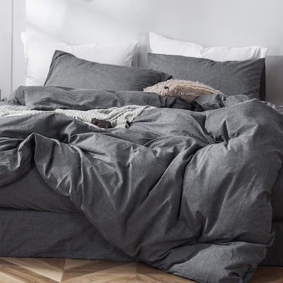 Bedding Duvet Cover Set 100% Washed Cotton Linen Like Textured