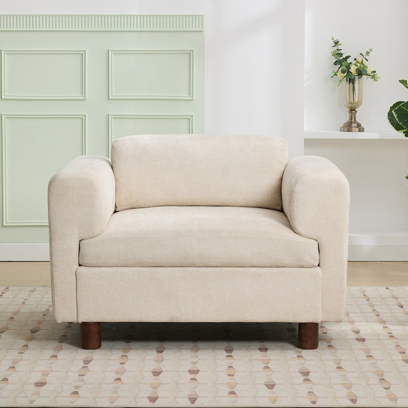 Roomfitters Oversized Accent Armchair, Comfy Single Sofa for Living Room, Bedroom or Office, Woven Velvet Upholstery - Beige