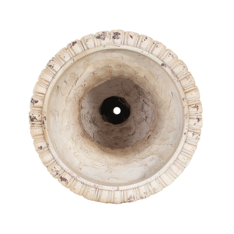 Decorative Hand-Painted Antique White Garden Planter Pot with Drainage