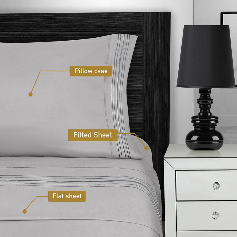 Superior Embroidered Microfiber Deep Pocket Bed Sheet Set