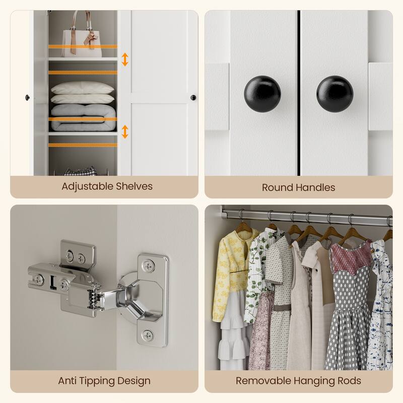 Pocassy 71" H Wardrobe Closet with Drawers with Doors and Storage